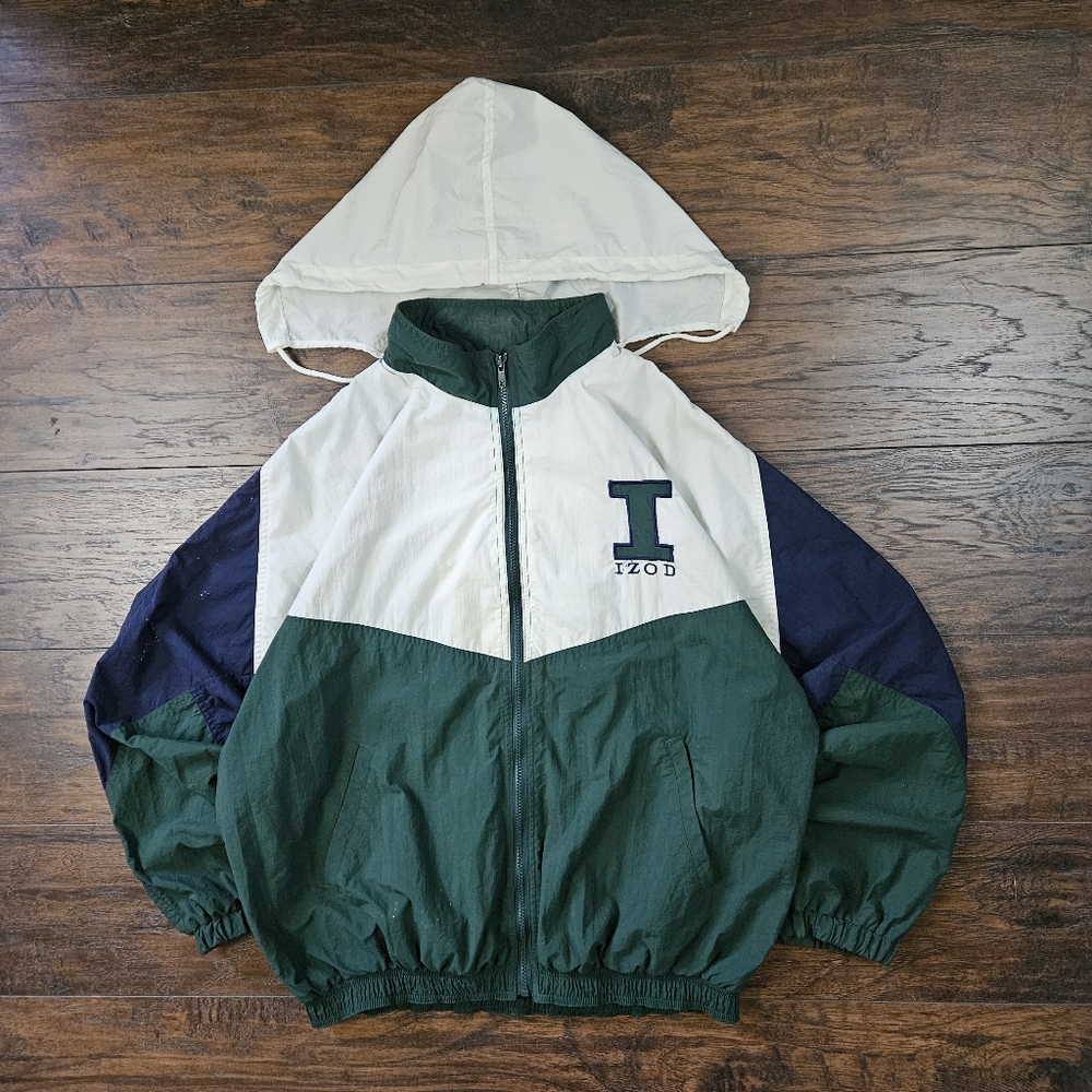 Vintage 80s Izod Embroidered Logo Nylon Colorblock Nylon Windbreaker